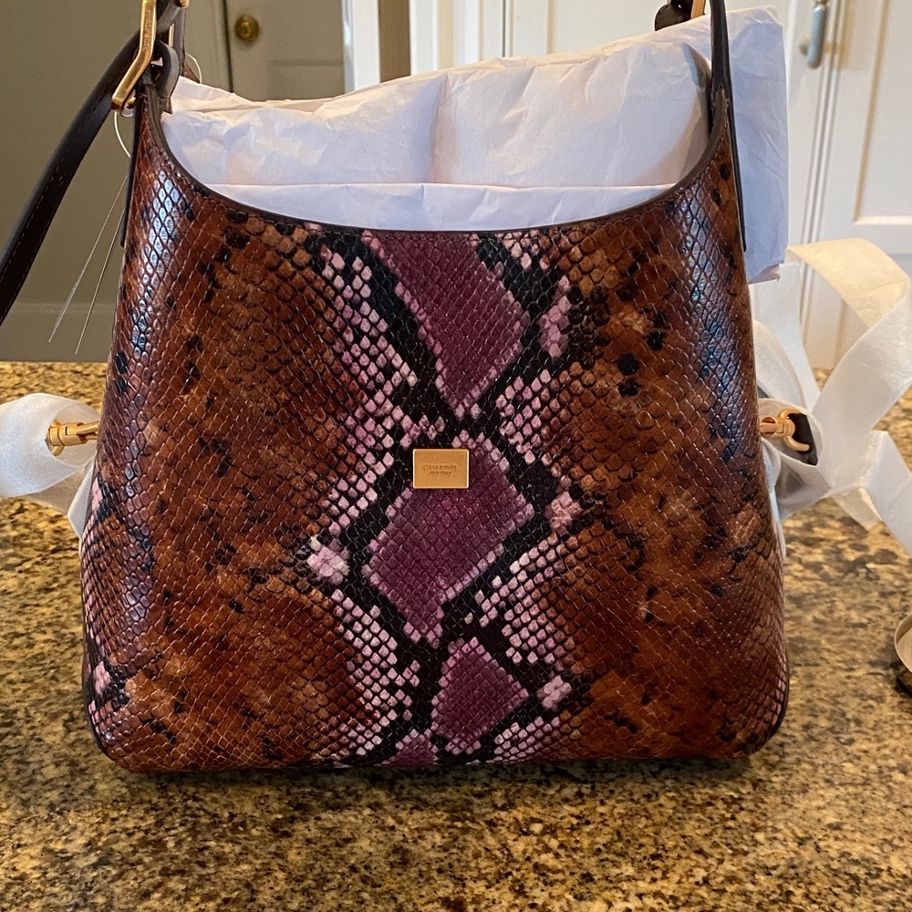 Kate Spade Brown and Purple Snake Print Shoulder Bag
